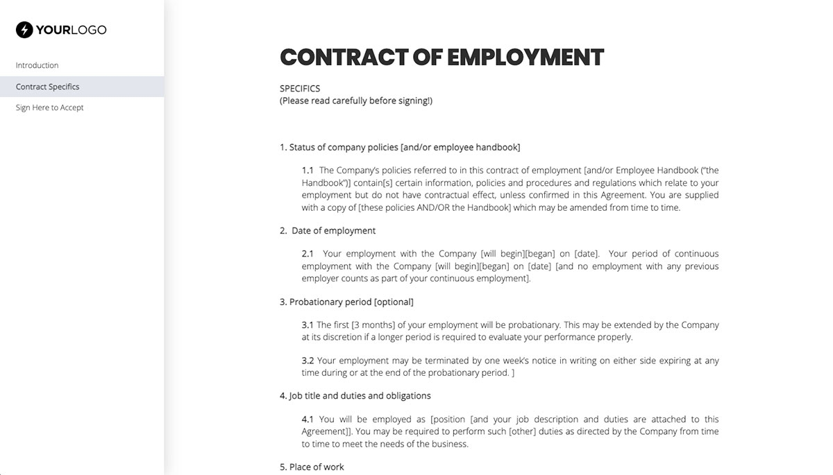 Employment Contract Template (UK) - The contract