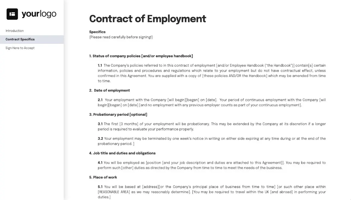 Employment Contract Template (UK) - The contract