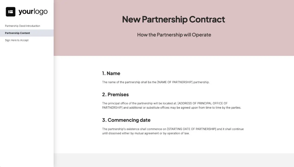 Partnership Contract Template (US) Slide 3