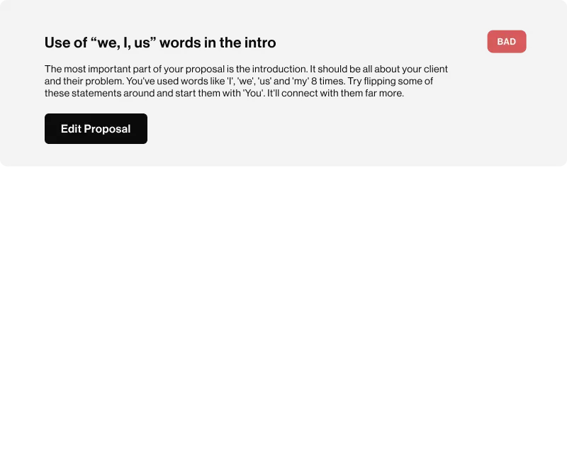 Document Checker reviews your proposal and suggests changes based on what has helped proposals in your industry get signed