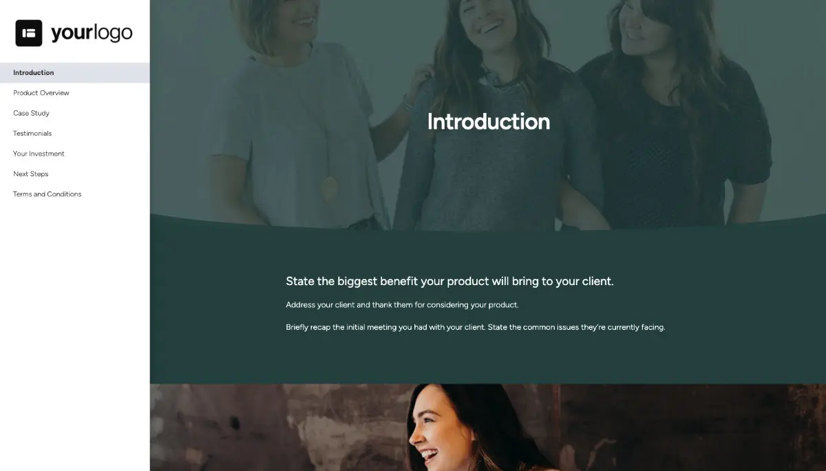 General Product Proposal Template - Dark Green Slide 2