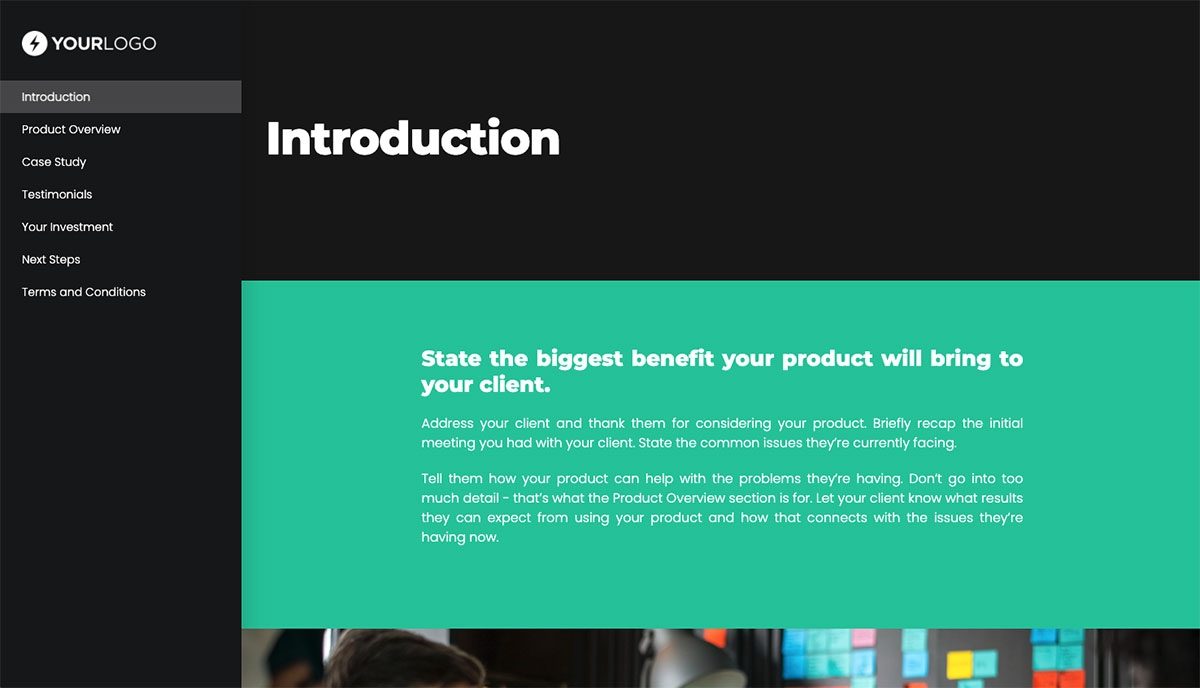 General Product Proposal Template - Deep Gray Slide 2