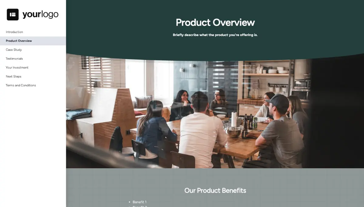General Product Proposal Template - Dark Green - Product overview