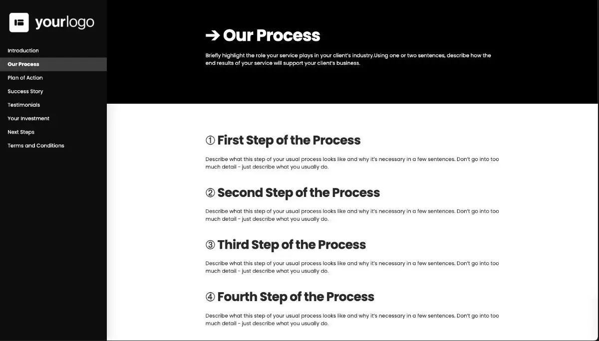 General Service Proposal Template - Black and White - A dedicated section for your process