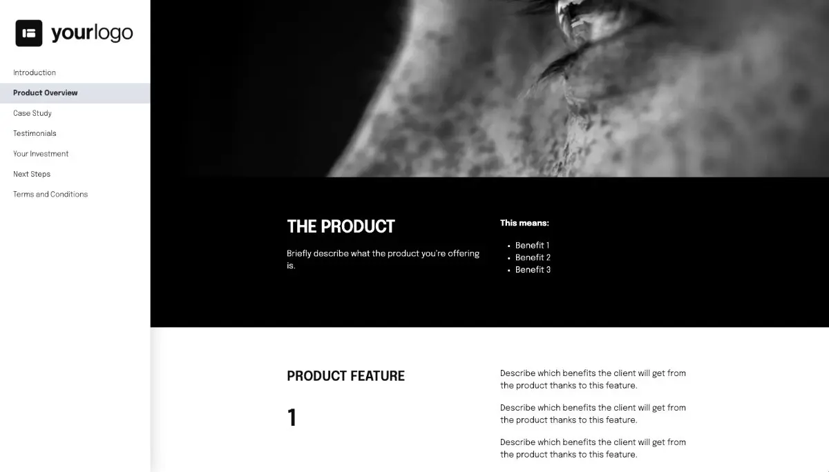 General Product Proposal Template - Black and White - Product overview
