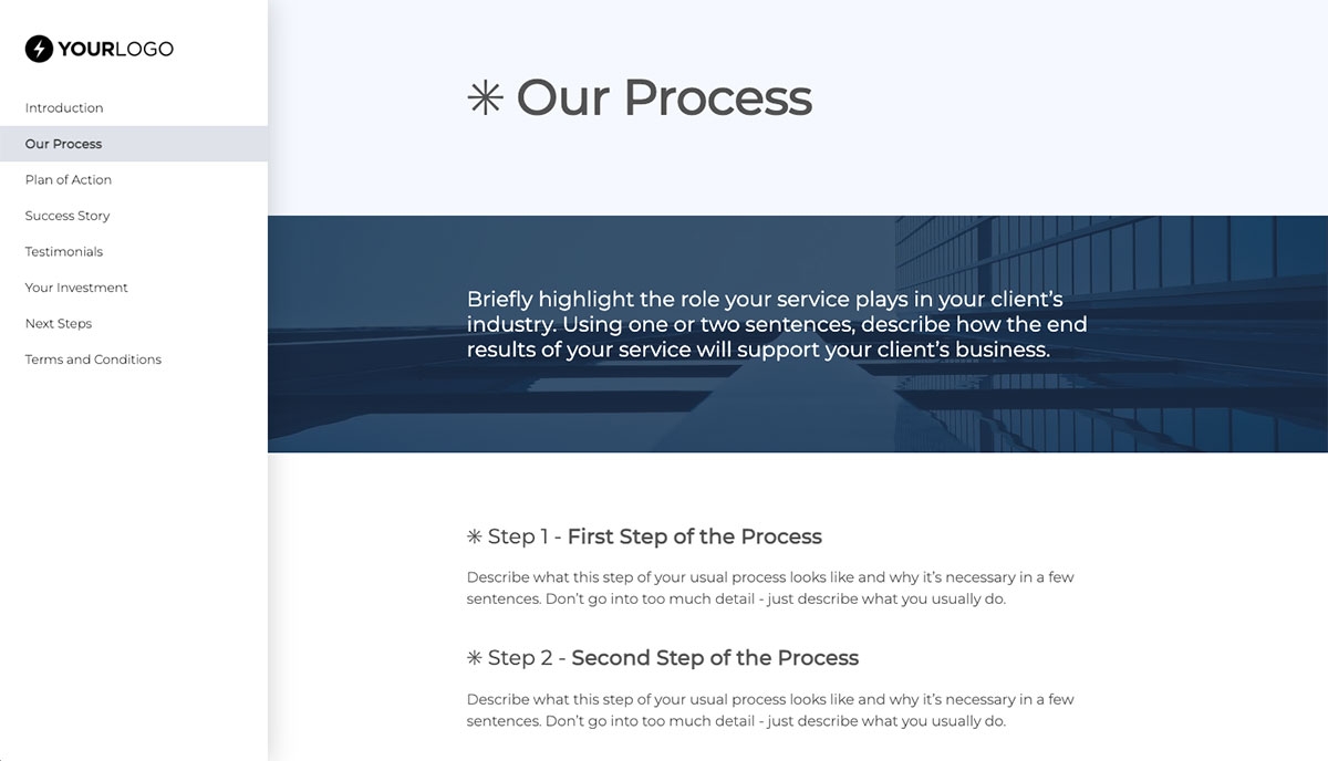 General Service Proposal Template - Deep Blue - A dedicated section for your process