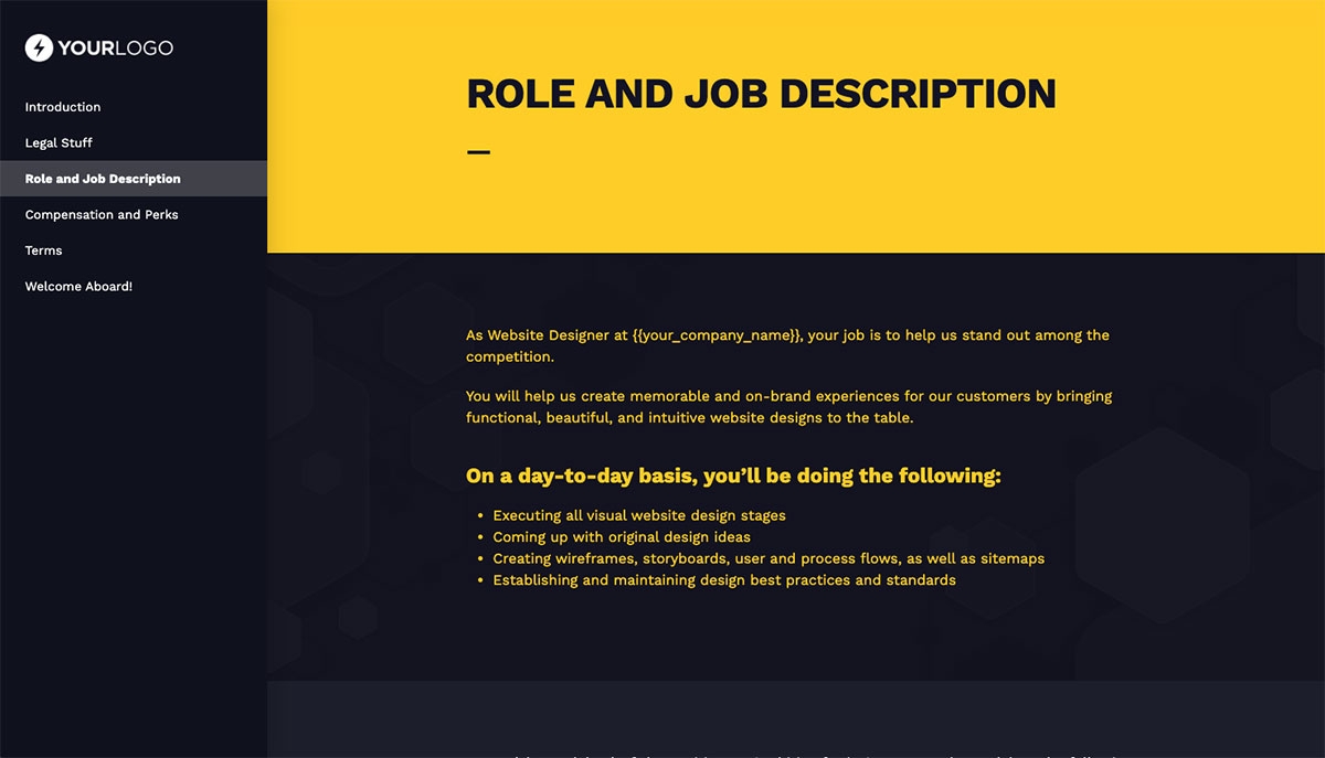 Website Designer Job Offer Template - Role and Job Description