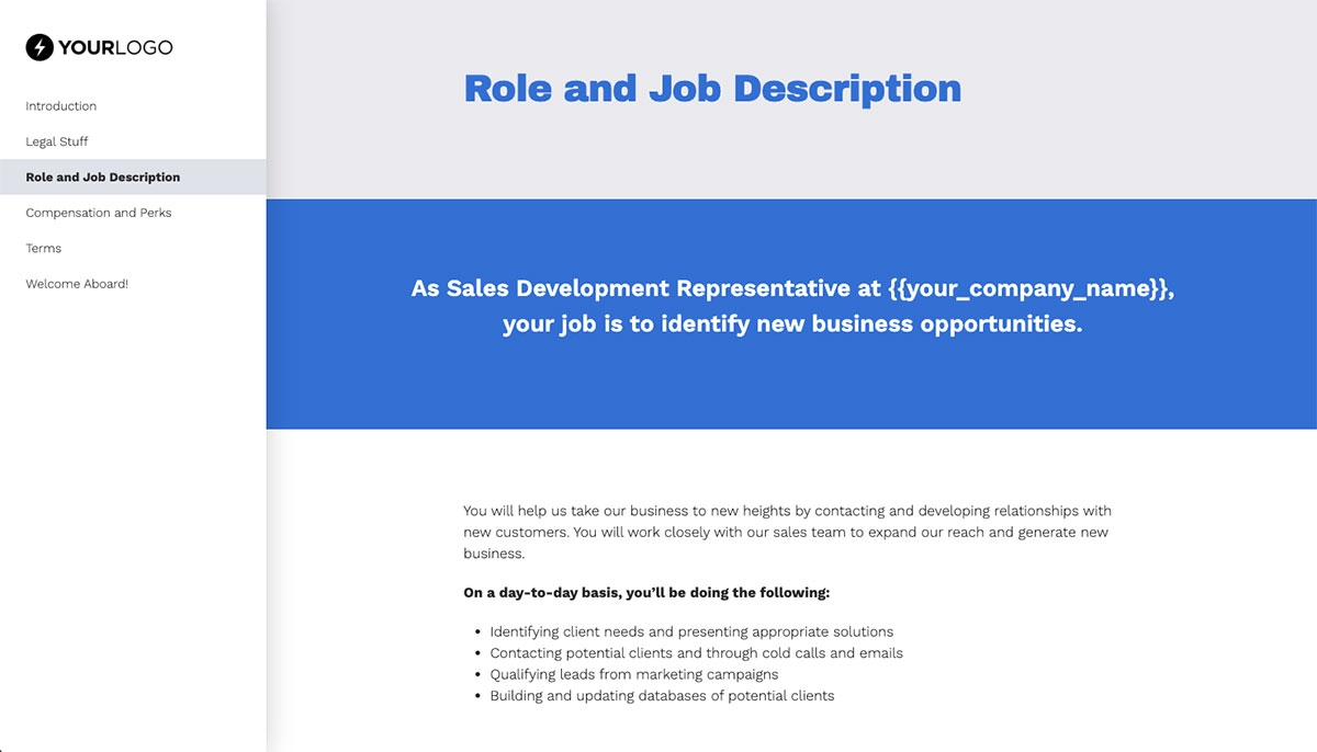 Sales Development Representative Job Offer Template - Role and Job Description