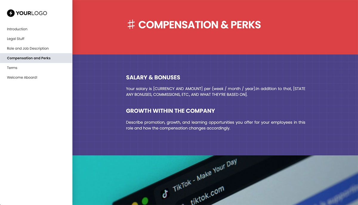 Social Media Manager Job Offer Template - Compensation and Perks