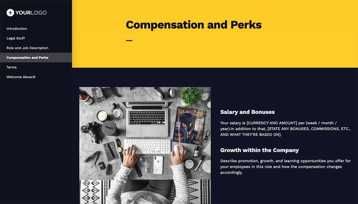 Website Designer Job Offer Template - Compensation and Perks