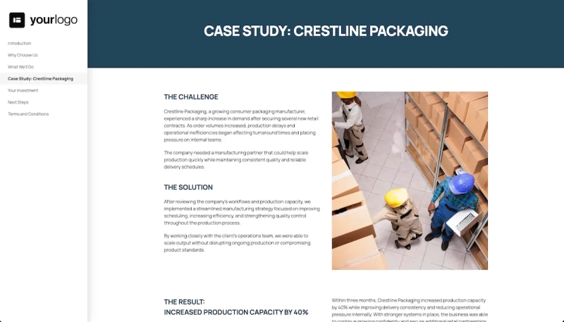 Manufacturing Proposal Template - Build confidence with a case study