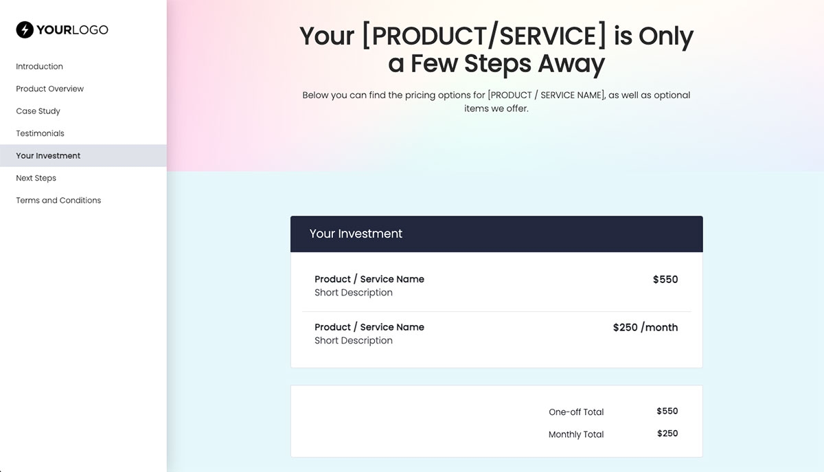 General Product Proposal Template - Deep Blue - Pricing