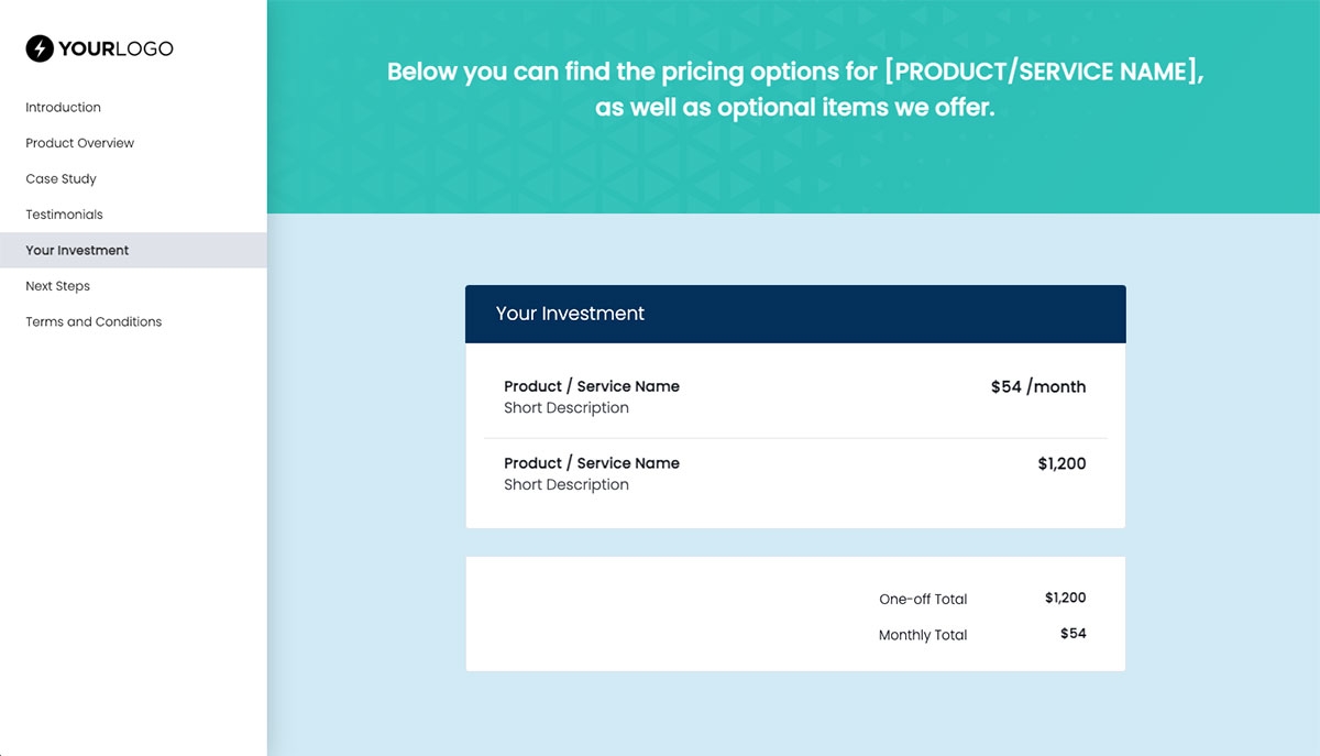 General Product Proposal Template - Cyan - Pricing