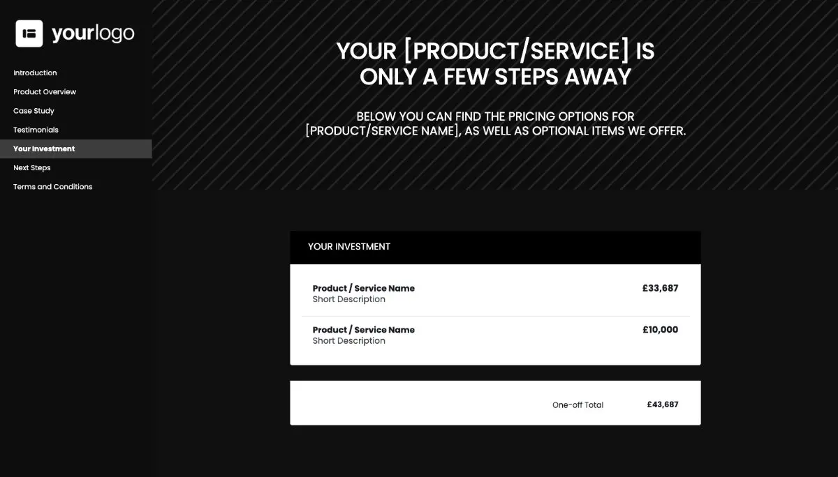 General Product Proposal Template - Black - Pricing