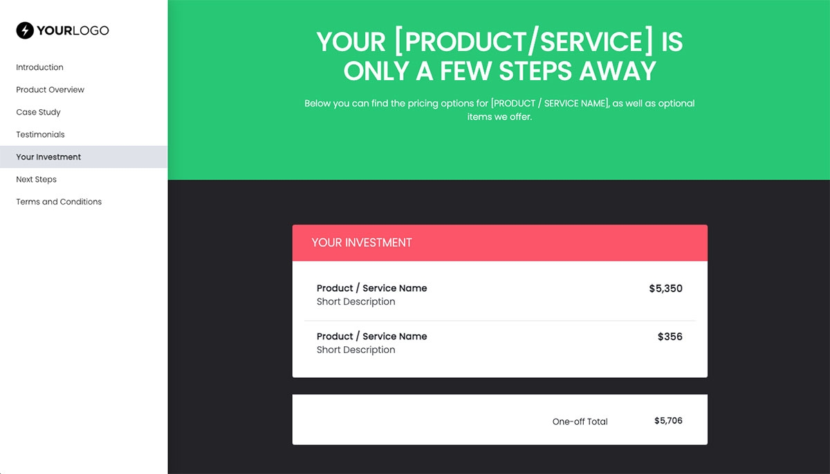 General Product Proposal Template - Bright Green - Pricing