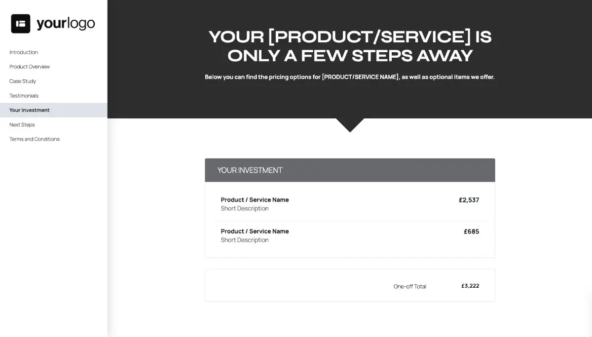 General Product Proposal Template - Dark Gray - Pricing