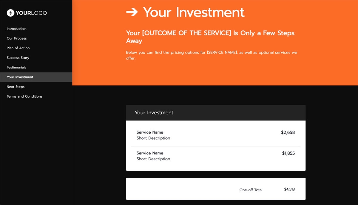 General Service Proposal Template - Black and White - Pricing