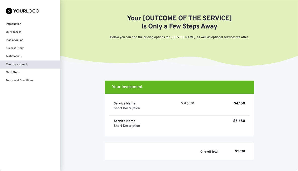 General Service Proposal Template - Bright Green - Pricing