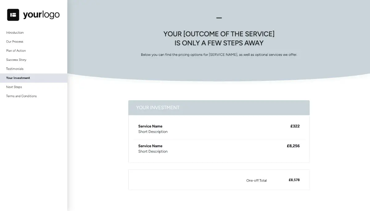 General Service Proposal Template - Light Blue - Pricing