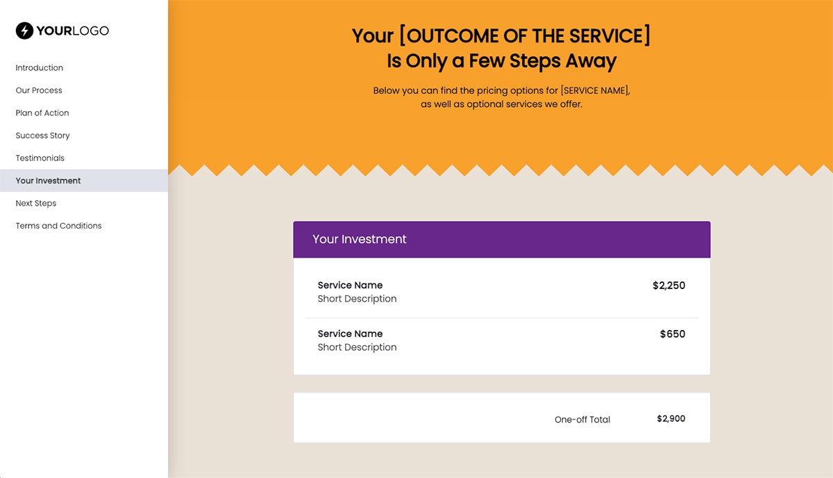 General Service Proposal Template - Purple - Pricing