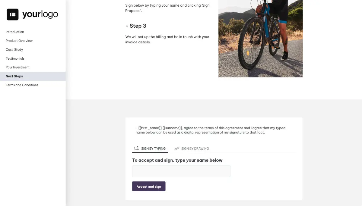 General Product Proposal Template - Dark Purple - Next steps with digital signing