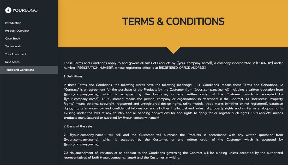 General Product Proposal Template - Dark Gray - Terms and conditions