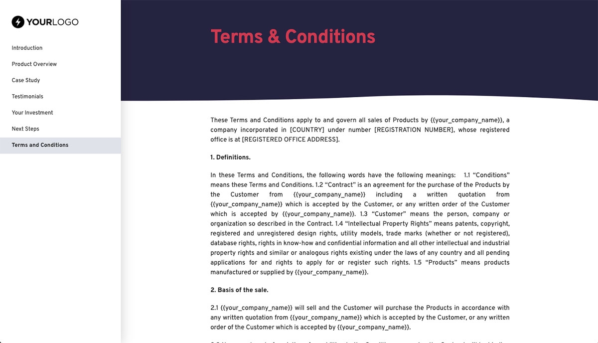 General Product Proposal Template - Deep Purple - Terms and conditions