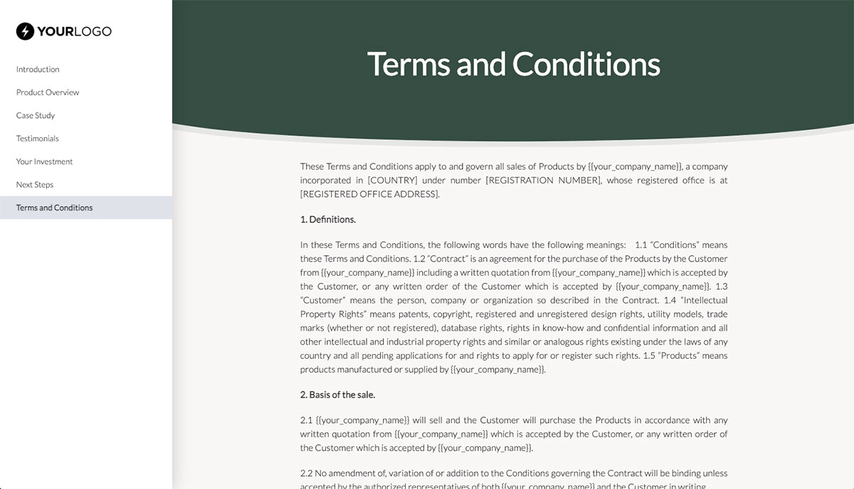 General Product Proposal Template - Dark Green - Terms and conditions