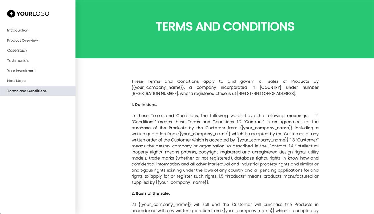 General Product Proposal Template - Bright Green - Terms and conditions