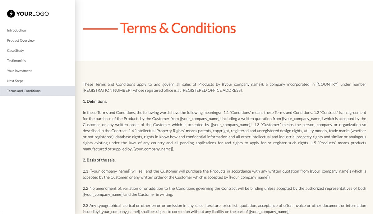 General Product Proposal Template - Bright Orange - Terms and conditions