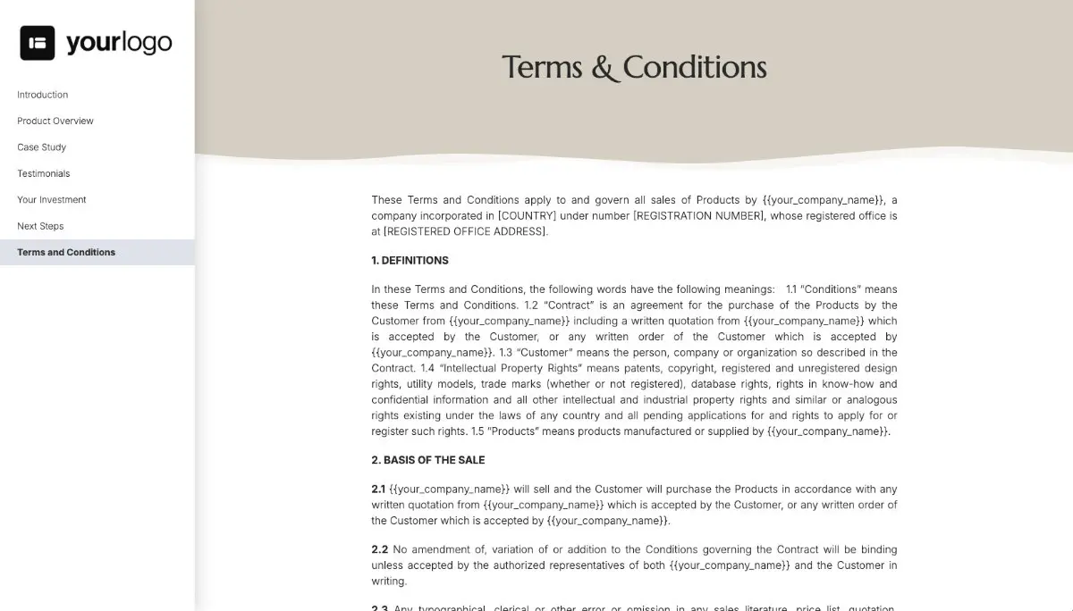 General Product Proposal Template - Cream - Terms and conditions
