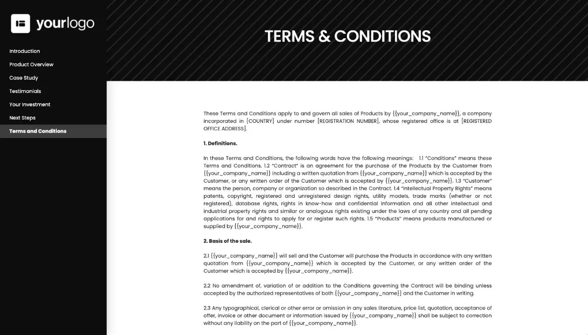 General Product Proposal Template - Black - Terms and conditions