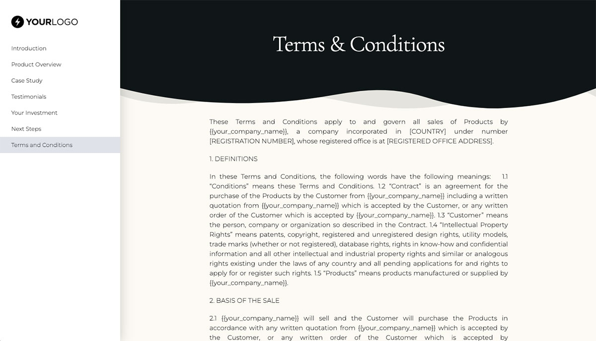 General Product Proposal Template - Light Yellow - Terms and conditions