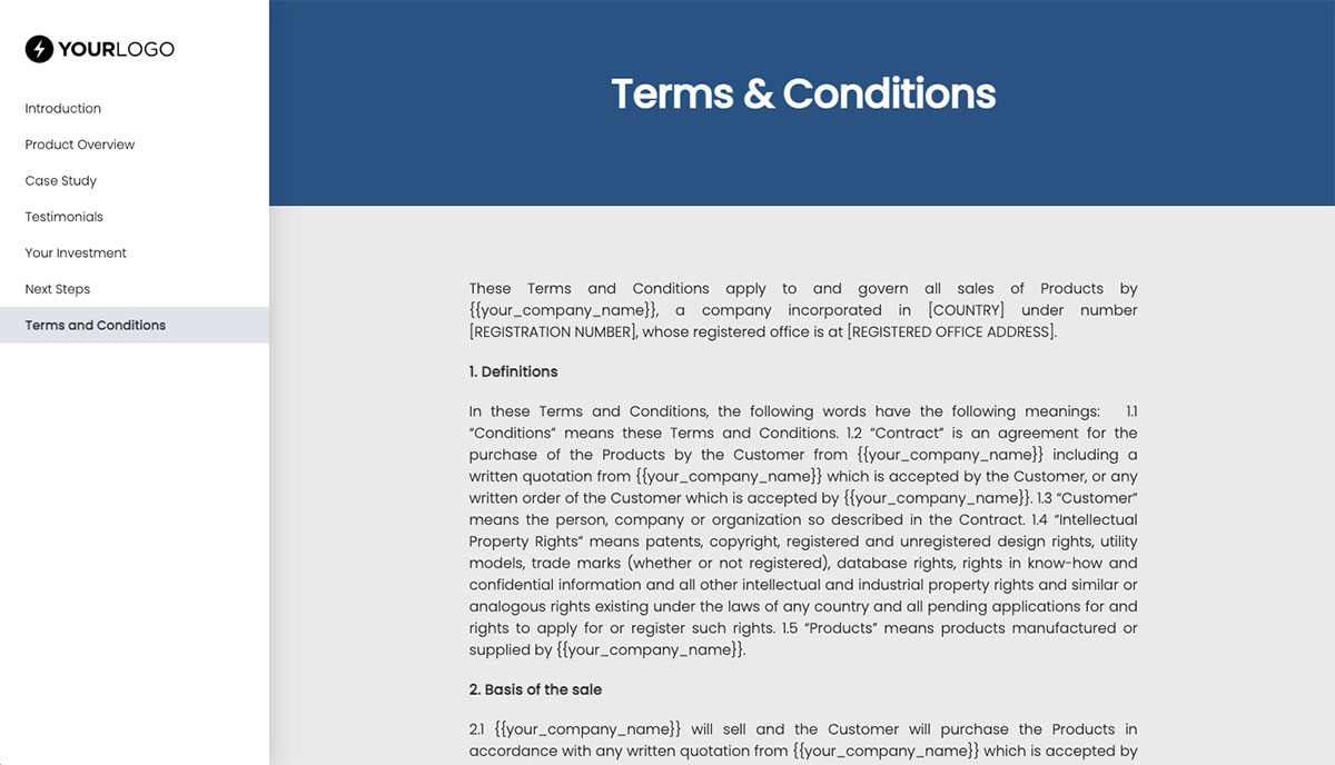 General Product Proposal Template - Medium Blue - Terms and conditions