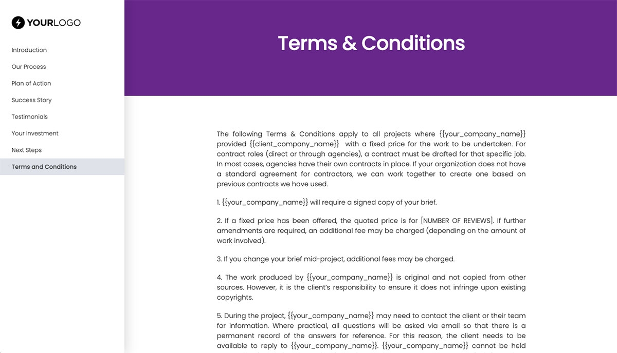 General Service Proposal Template - Purple - Terms and conditions