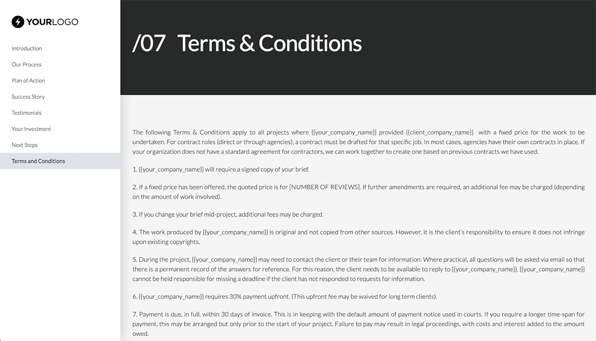 General Service Proposal Template - Dark Gray - Terms and conditions