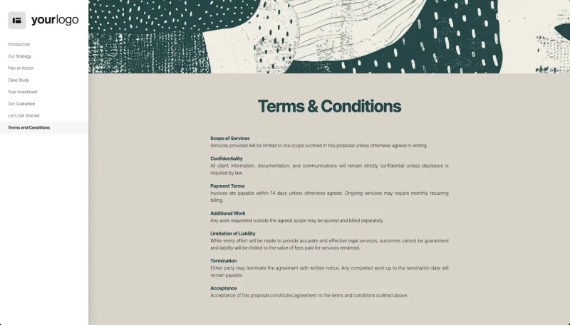 Law Firm Proposal Template - Pre-written terms and conditions