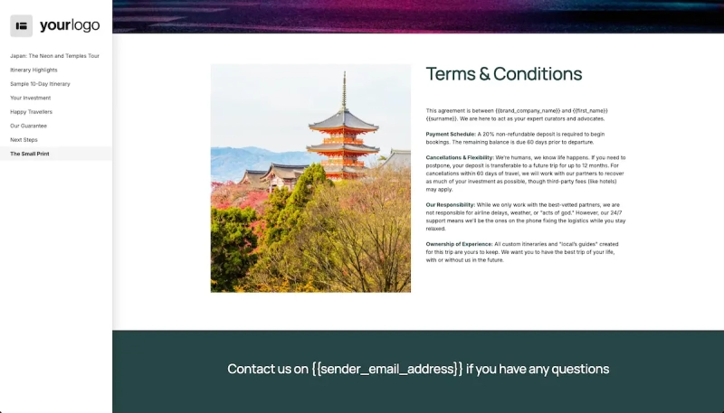 Travel Agency Proposal Template - Pre-written terms and conditions