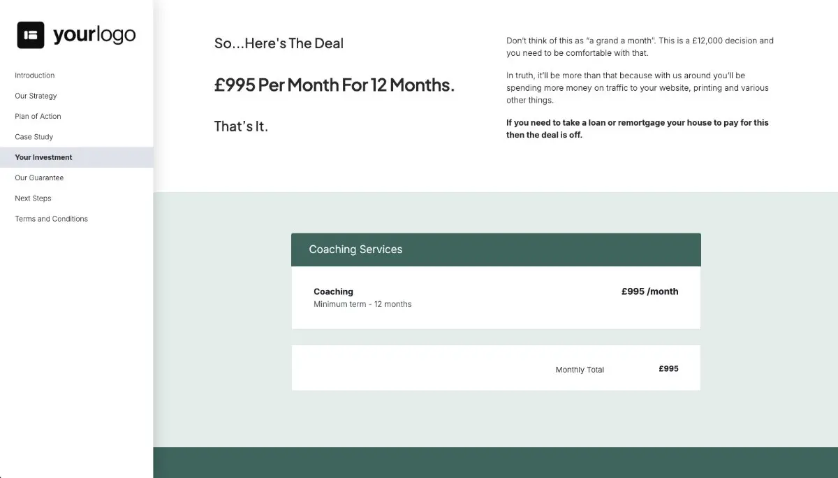 Coaching Proposal Template - Pricing