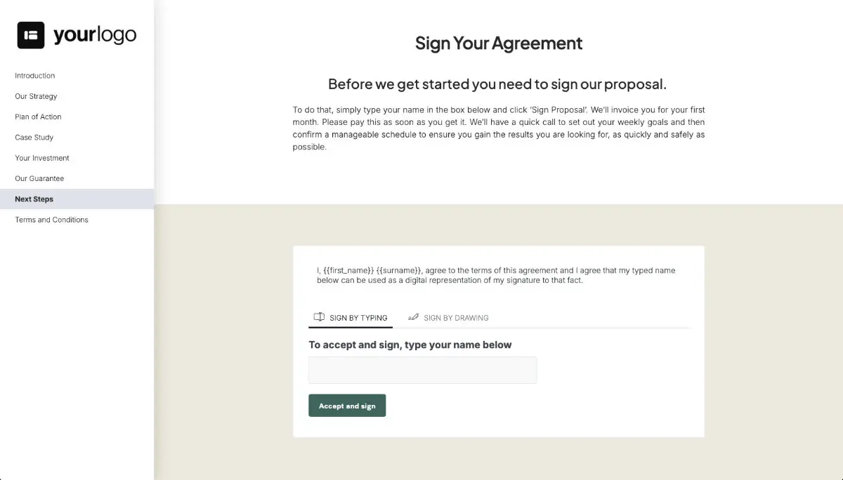 Coaching Proposal Template - Next steps with digital signing
