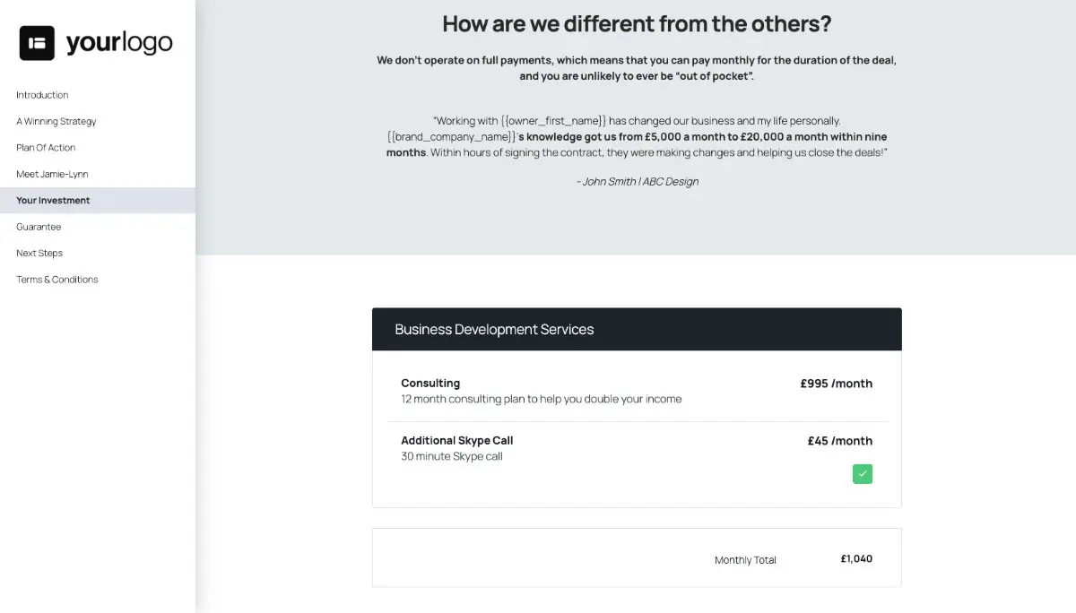 Business Development Proposal Template - Next steps with digital signing