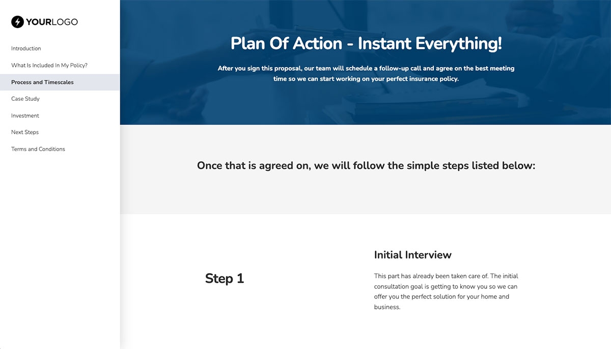 Insurance Proposal Template - Processes and timelines