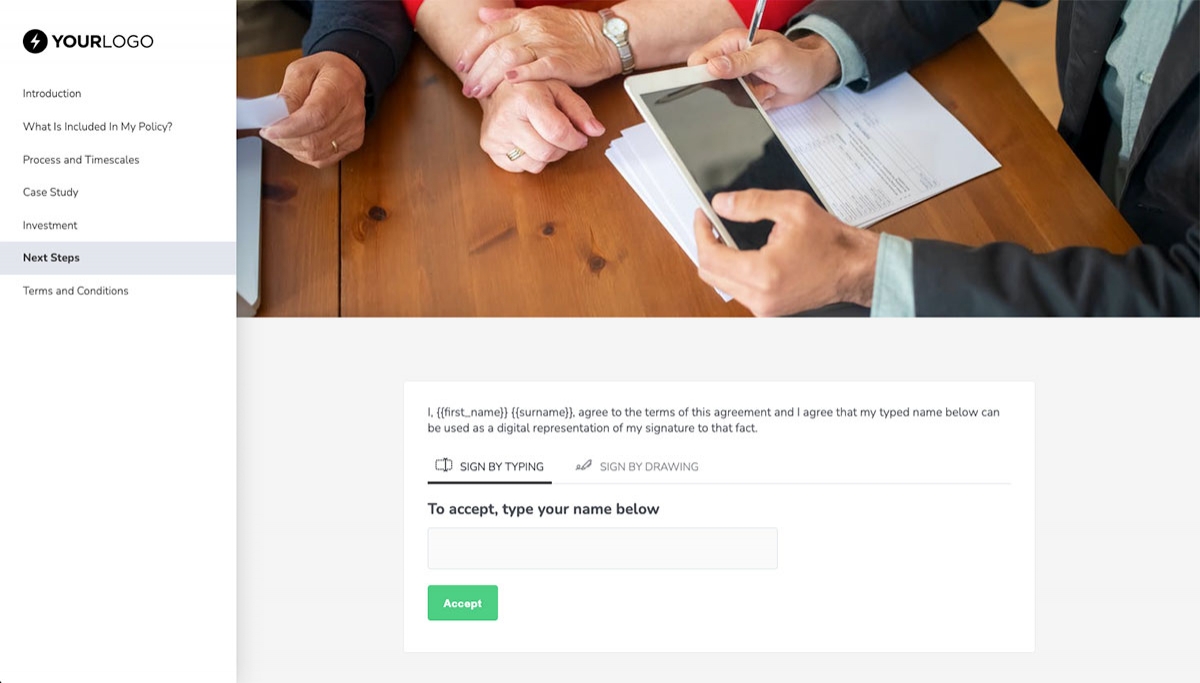 Insurance Proposal Template - Next steps with digital signing