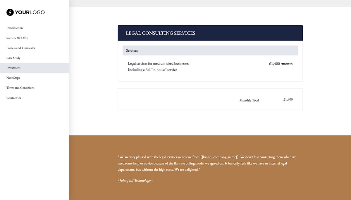 Legal Services Proposal Template - Pricing