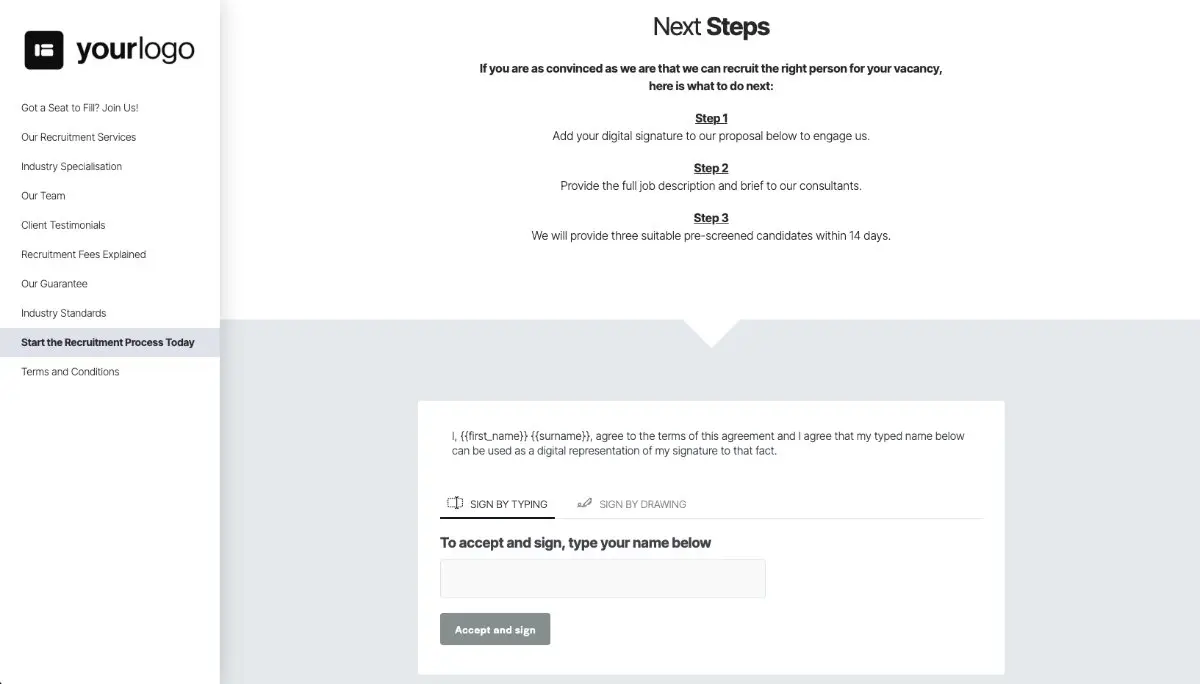Staffing Agency Proposal Template - Next steps with digital signing