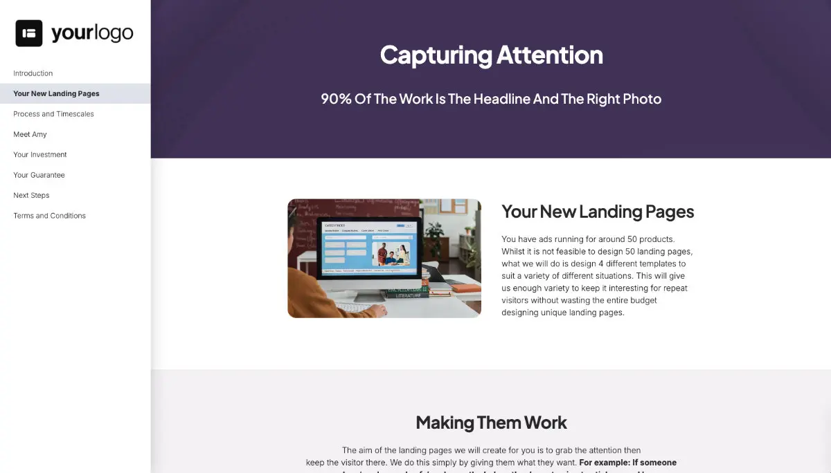 Landing Page Design Proposal Template - Pre-written services section