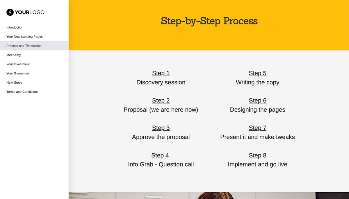 Landing Page Design Proposal Template - Process and timescales