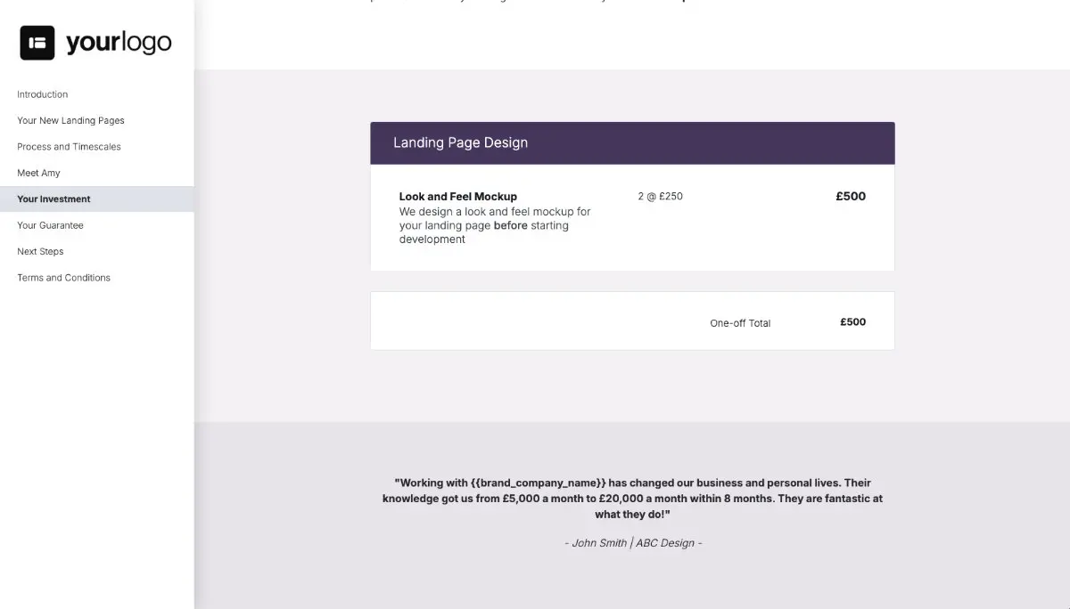 Landing Page Design Proposal Template - Pricing