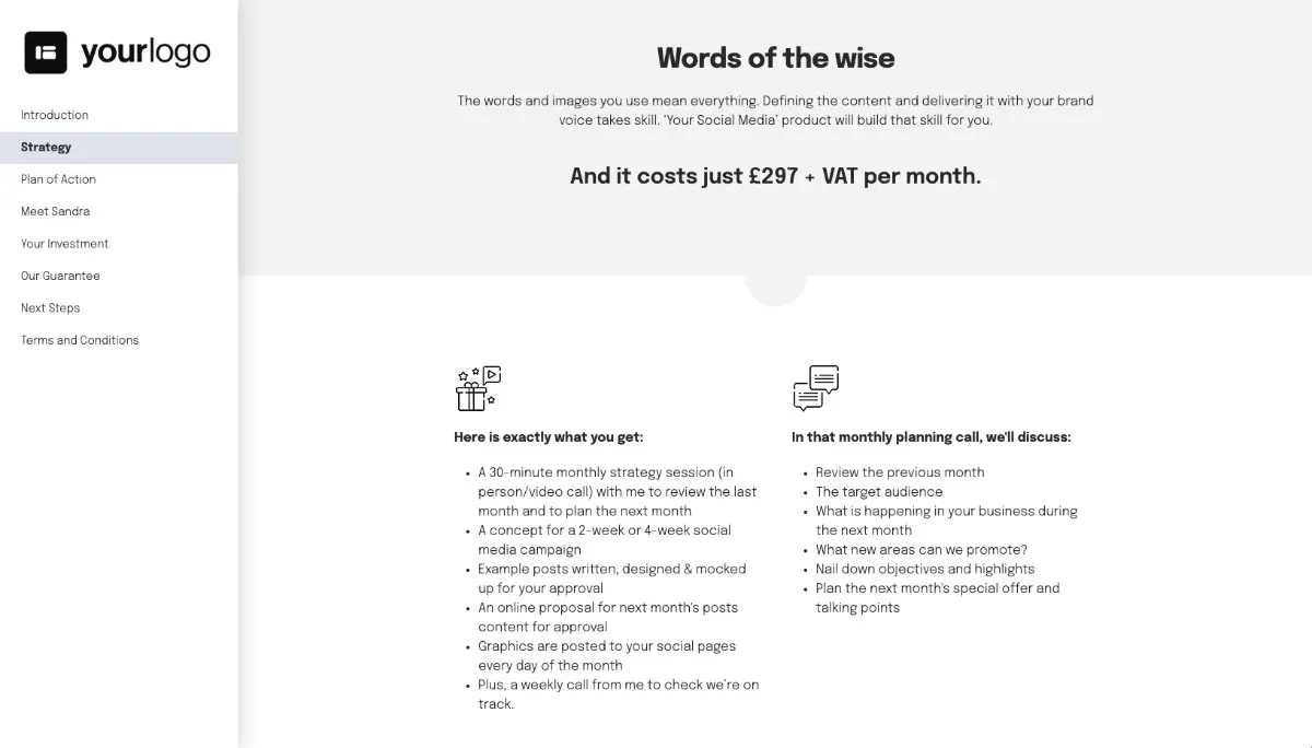 Social Media Posts Proposal Template - Pre-written services section
