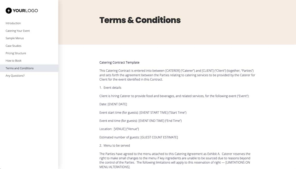 Catering Proposal Template - Pre-written contract